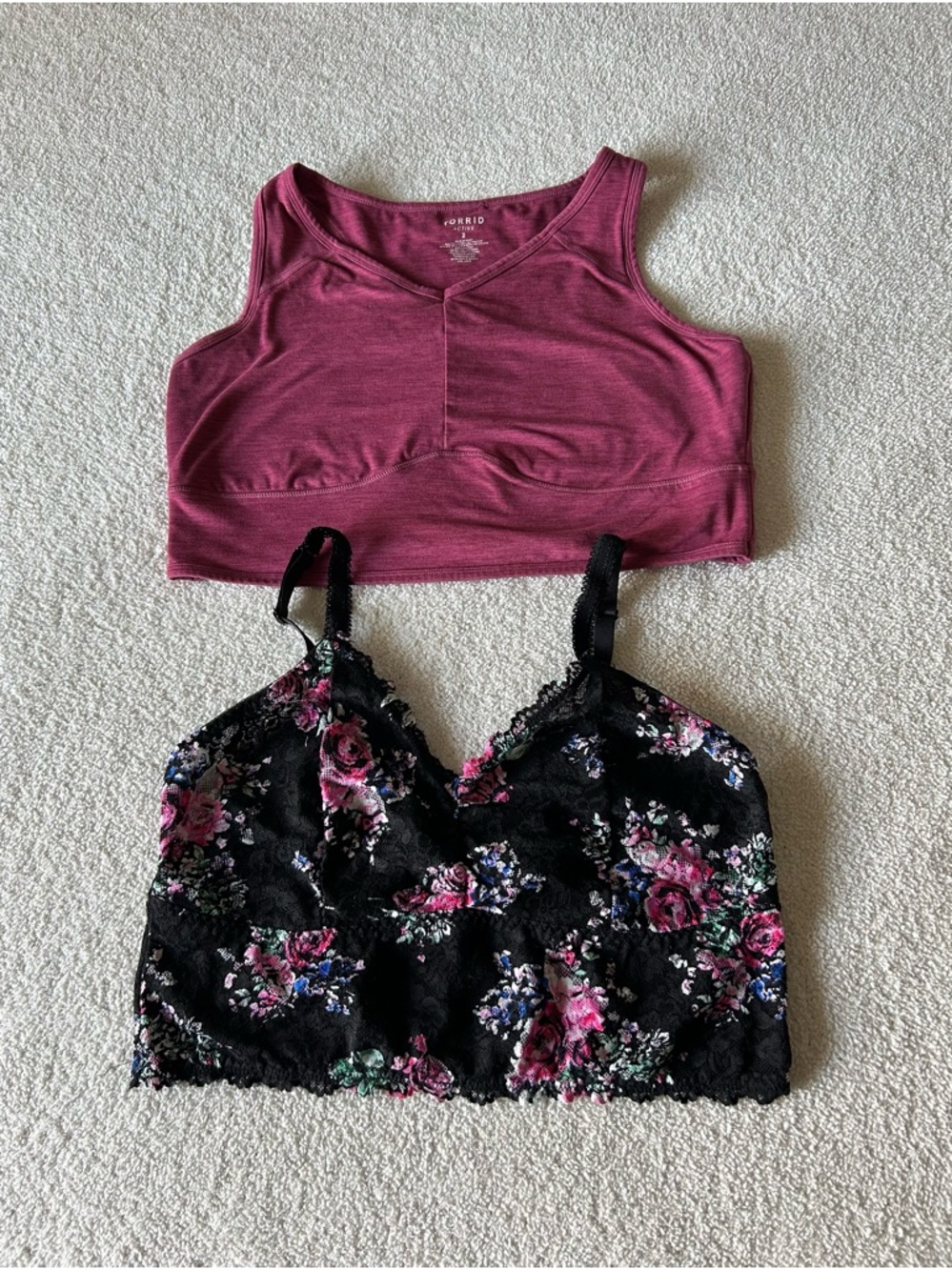 Torrid sports bra & Black Floral Lace Bralette bundle